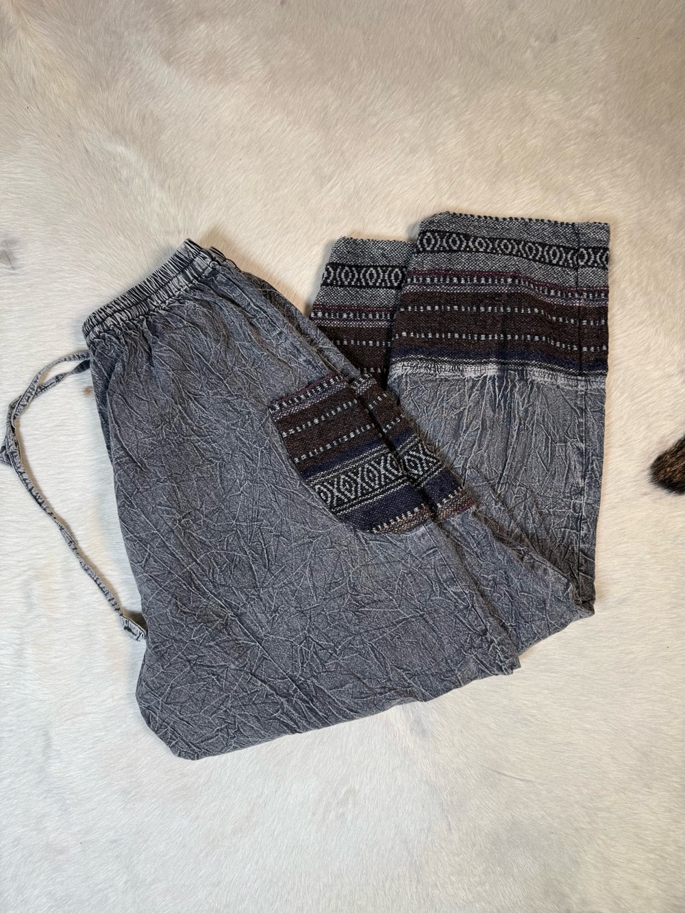 Boho Patchwork Wide Leg Pants 100% Cotton L/XL